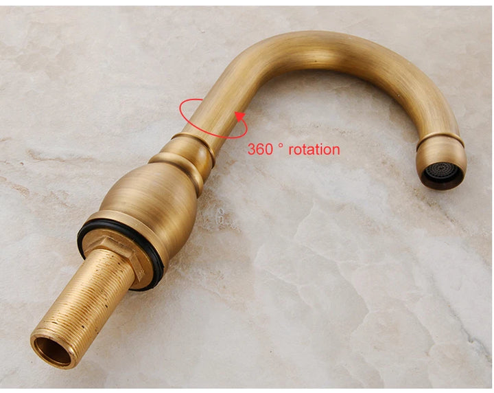 ELLEN Antique Bronze Bath Sink Faucet Double Handle Basin Sink Faucet Hot and Cold Water Mixer 3 Hole Bathroom Faucet ELF8001-3