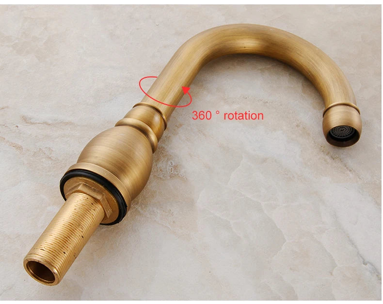 ELLEN Antique Bronze Bath Sink Faucet Double Handle Basin Sink Faucet Hot and Cold Water Mixer 3 Hole Bathroom Faucet ELF8001-3