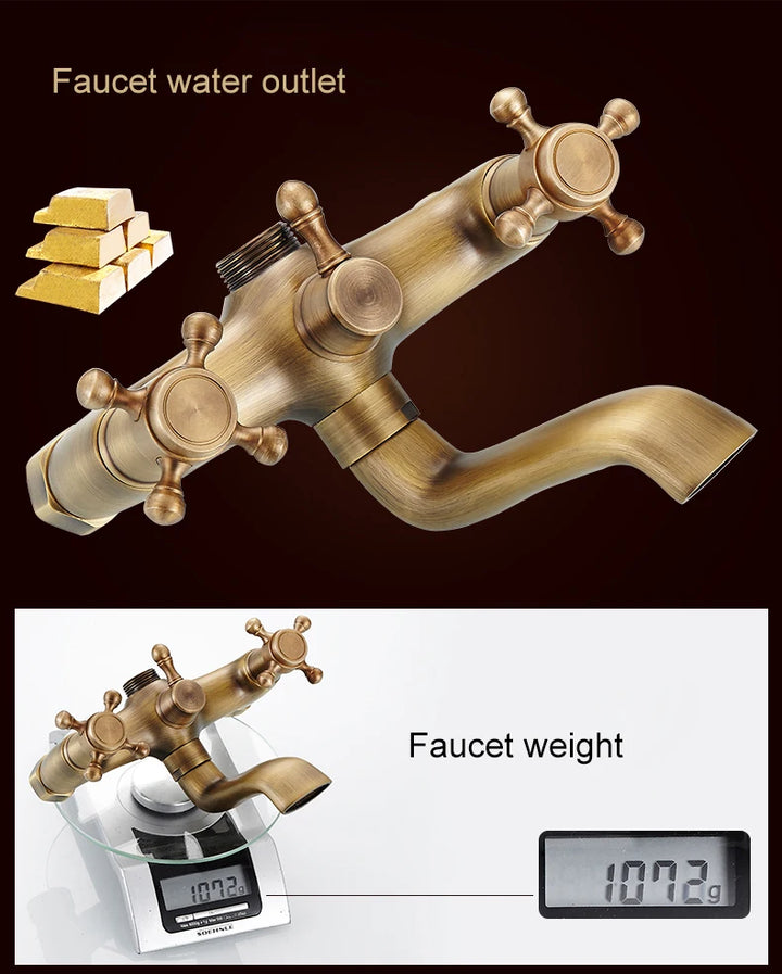 Antique Rain Shower Faucets Set with Hand Brass Wall Mounted Shower Mixer for Bathroom Bath Luxury Rainfall Shower Set EL4006T