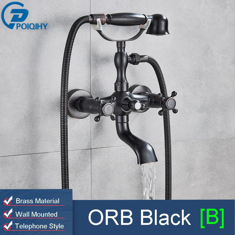 POIQIHY Golden Black Bathtub Shower Faucets Bathroom Wall Bath Shower Set Brass Mixer Tap Swivel Tub Spout Bath Shower Mixers