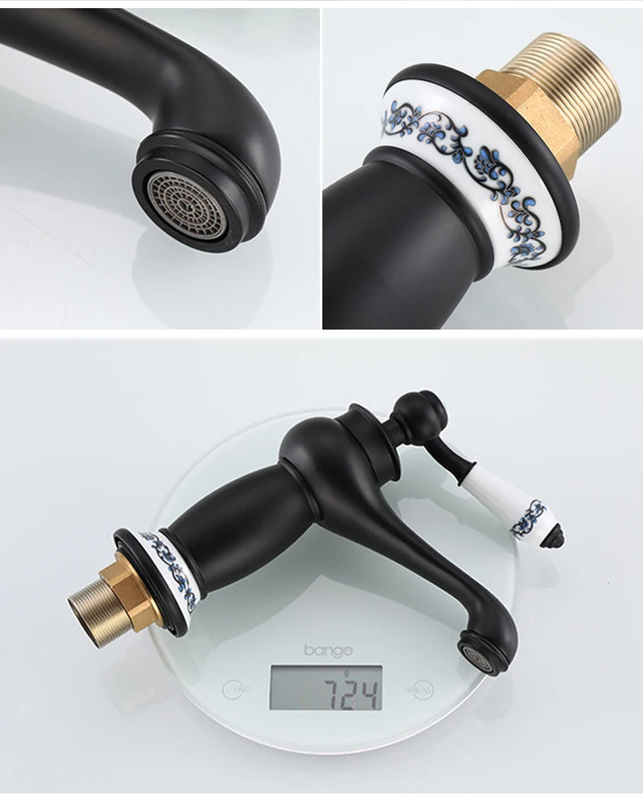 Bathroom Antique Bronze Finish Brass Basin Sink Solid Brass Faucets Single Handle Water Mixer Taps Bath Crane  ELFCT001