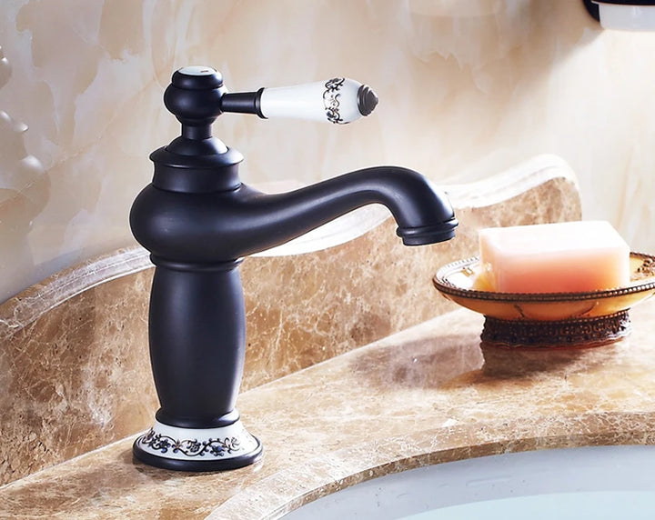Bathroom Antique Bronze Finish Brass Basin Sink Solid Brass Faucets Single Handle Water Mixer Taps Bath Crane  ELFCT001