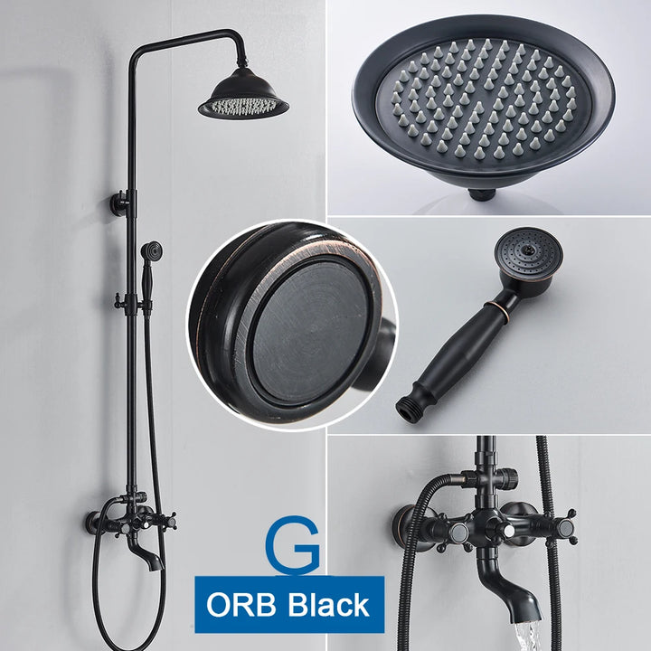 POIQIHY ORB Black Bathroom Shower Faucet In Wall 8" Rainfall Brass Shower Set Mixer Tap Tub Spout Bath Shower Set Dual Handles