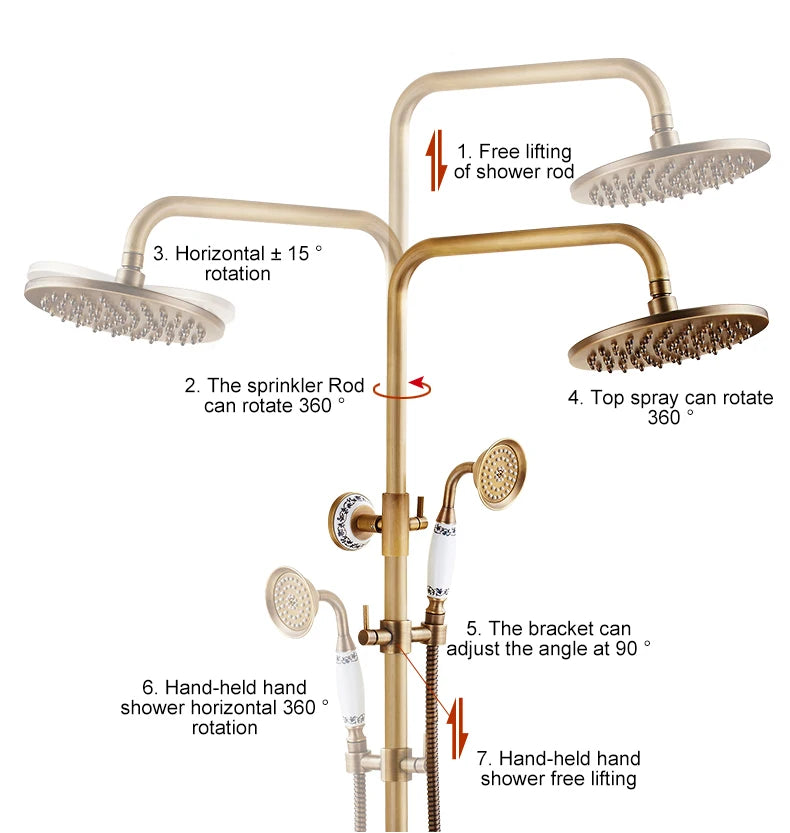 Antique Rain Shower Faucets Set with Hand Brass Wall Mounted Shower Mixer for Bathroom Bath Luxury Rainfall Shower Set EL4006T
