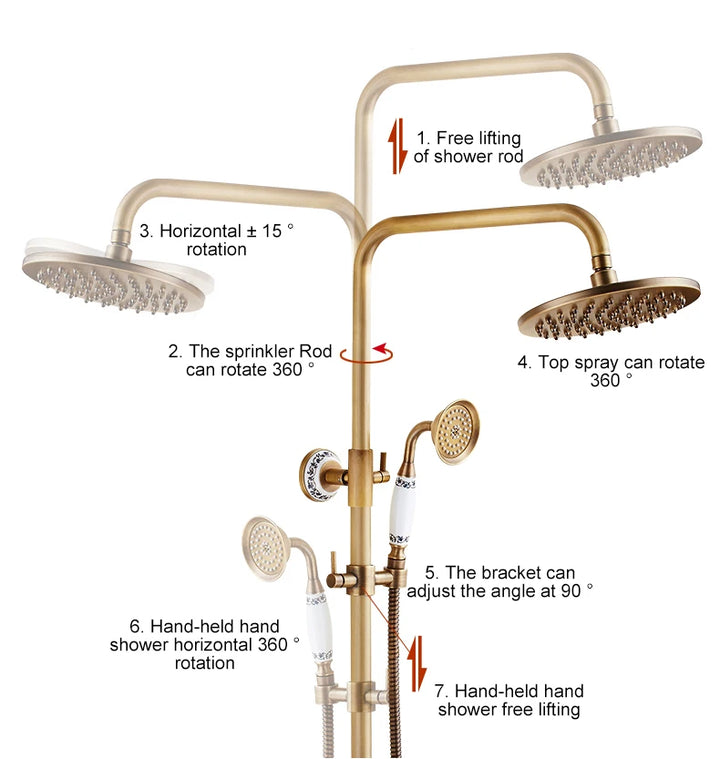 Antique Rain Shower Faucets Set with Hand Brass Wall Mounted Shower Mixer for Bathroom Bath Luxury Rainfall Shower Set EL4006T
