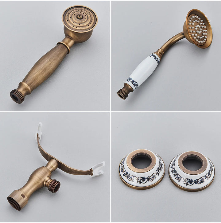 POIQIHY Golden Black Bathtub Shower Faucets Bathroom Wall Bath Shower Set Brass Mixer Tap Swivel Tub Spout Bath Shower Mixers