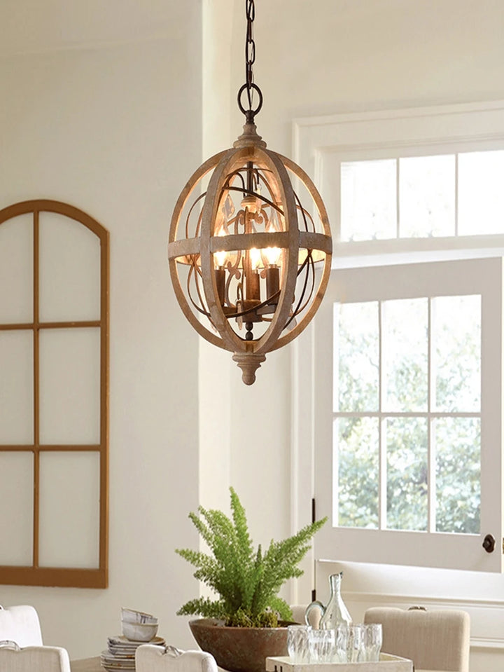Retro solid wood Hanging Chandelier led in the living room Modern home decor Fixture Round Loft Suspension Crystal lighting