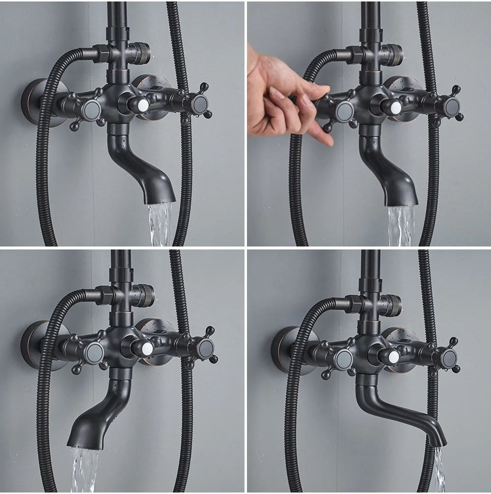 POIQIHY ORB Black Bathroom Shower Faucet In Wall 8" Rainfall Brass Shower Set Mixer Tap Tub Spout Bath Shower Set Dual Handles