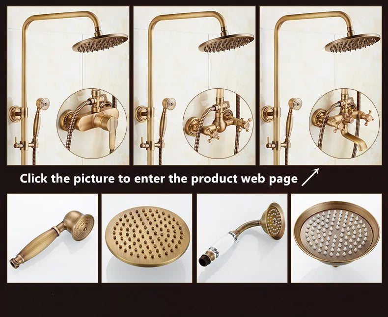 ZGRK Classic Rainfall Shower Set Antique Bronze Bath Shower Faucet Set Copper Wall Mounted Swivel Spout Mixer Tap Shower System