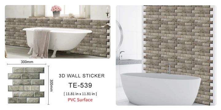 15PCS Wall Sticker Waterproof PVC imitation brick Wallpapers for TV walls living room bedroom kitchen kids rooms painted surface