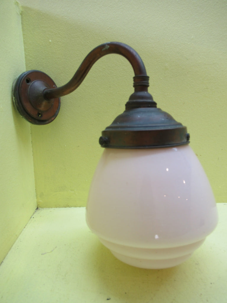 Art Deco Blush Stepped Tear Drop Scone with Copper Fixture 245H x 140W x 230D