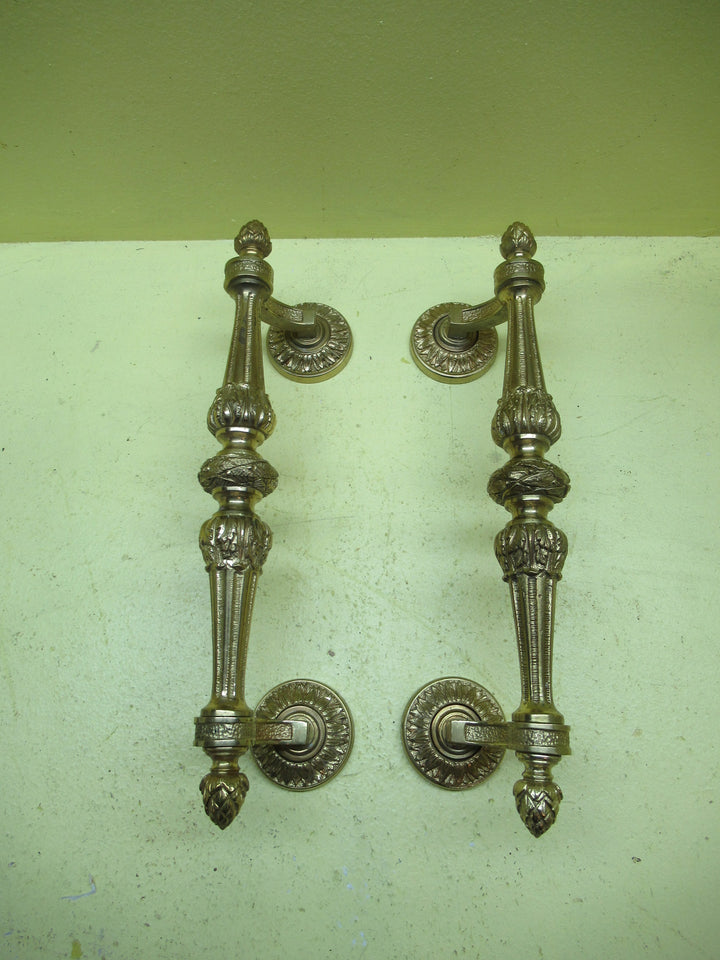 Villa Solid Brass Ornate Slanted Pull Handles in leaf & Bud Design 90H x 305L x 70W