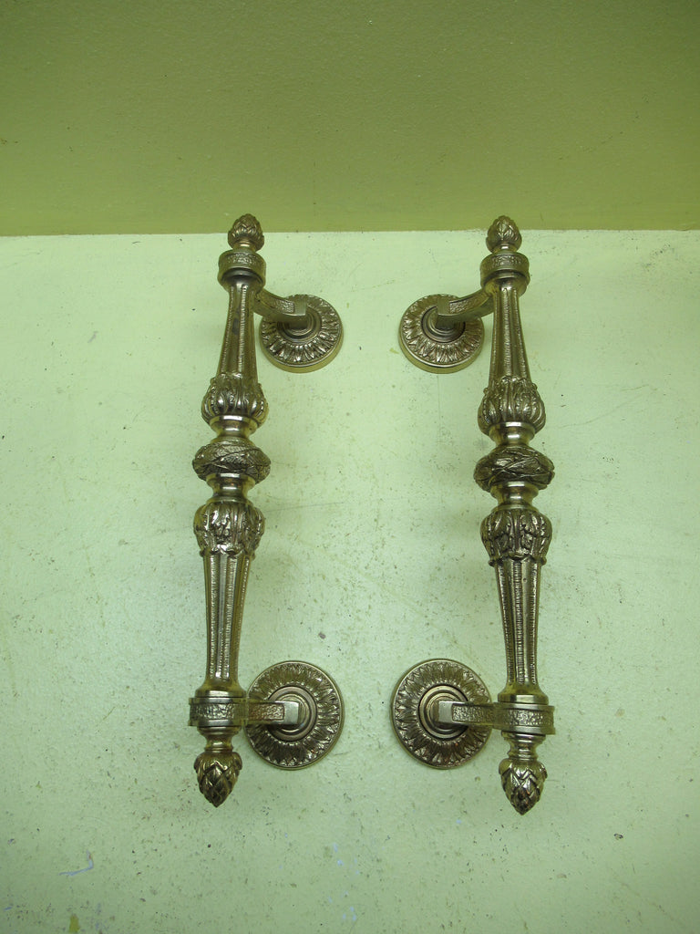Villa Solid Brass Ornate Slanted Pull Handles in leaf & Bud Design 90H x 305L x 70W