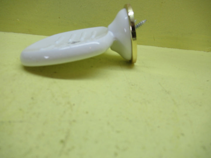 White Enamel Soap Holder with Gold Band 55H x 115W x 100D