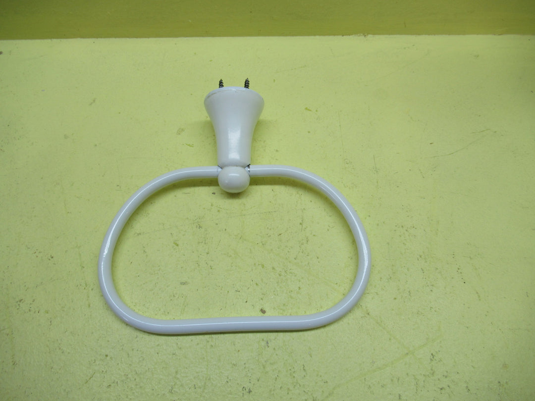White Enamel Towel Holder with Gold Band 140H x 197W x 75D
