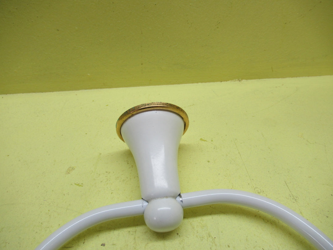 White Enamel Towel Holder with Gold Band 140H x 197W x 75D