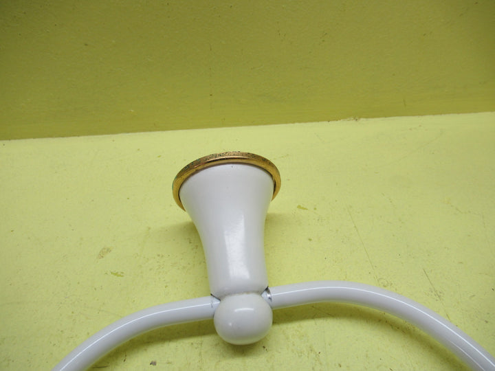 White Enamel Towel Holder with Gold Band 140H x 197W x 75D