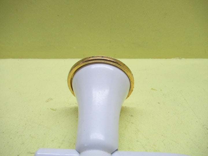 White Enamel Toilet Roll Holder with Gold Band 110L x 145W x 75D