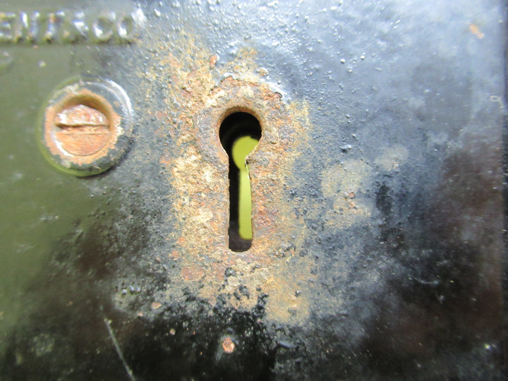 Ornate Cast Iron Rim Lock from Sargetn & Co with Brass Thumb Pull and Screws 89-98H x 145W x 25D