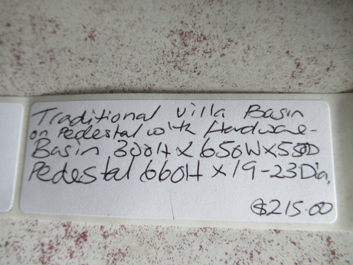 Traditional Villa Basin on Pedestal with Tapware 300H x 650W x 550D/Pedestal 660H x 19-23Dia