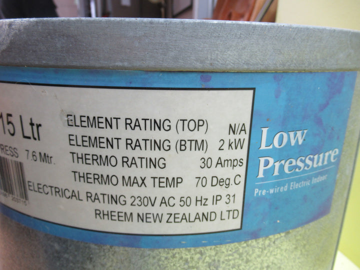 Rheem Low Pressure 15 Ltr Pre Wired Electric Indoor water Heater 345H x 365W