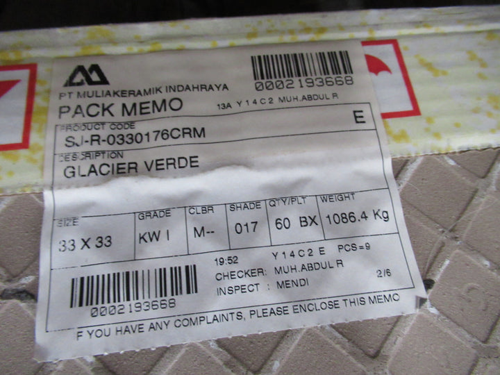 Floor Tiles in Glacier Verde 333mm x 333mm x 8mmD