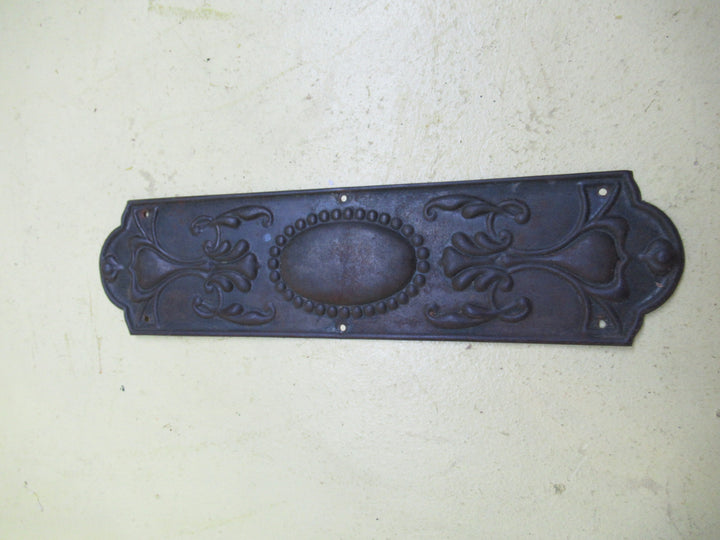 Ornate Press Antique Coppe Push Plate with Flower Vase & Oval Detail in the middle