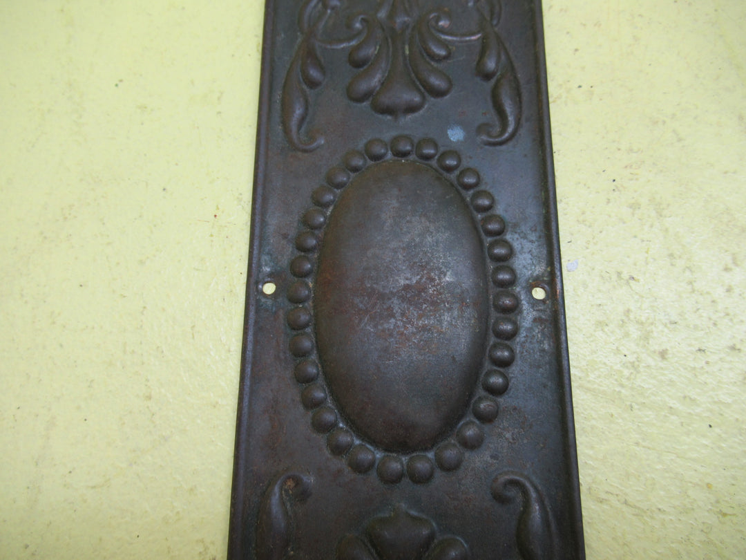 Ornate Press Antique Coppe Push Plate with Flower Vase & Oval Detail in the middle