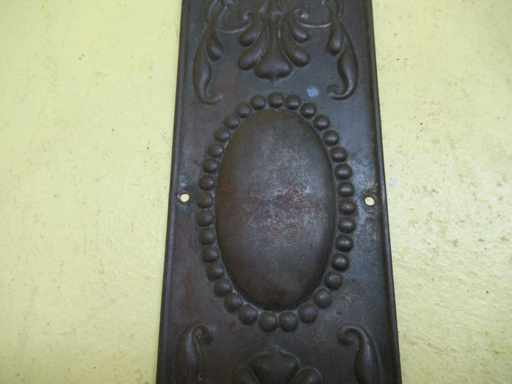 Ornate Press Antique Coppe Push Plate with Flower Vase & Oval Detail in the middle