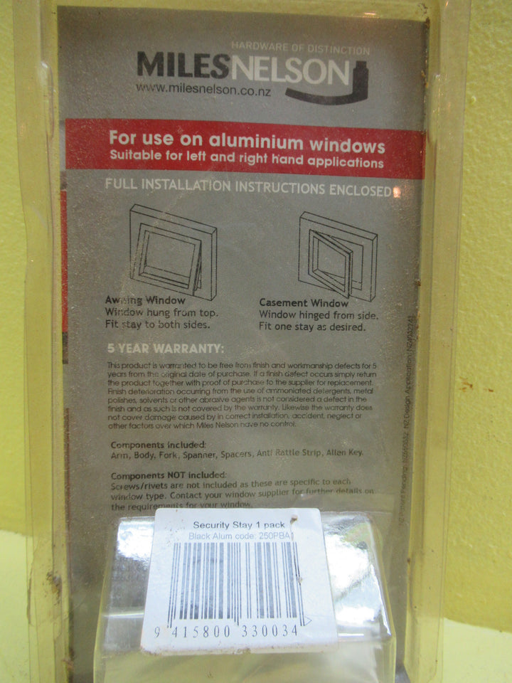 Miles Nelson Aulminium Security Window Stay 140L x 40W x 40H