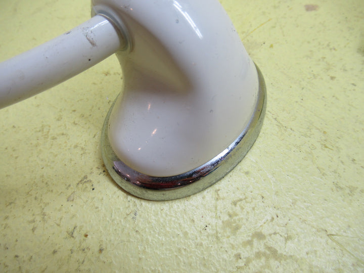 Off White Enamel Towerl Holder with Oval Plate with Chrome Ring 52H x 72W x 50Dia/Ring 155