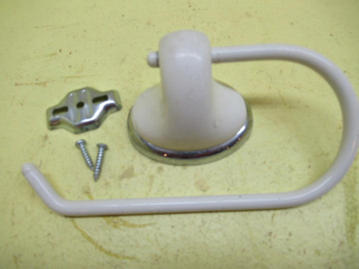 Off White Enamel Toilet Roll Holder with Oval Base with Chrome Bfand 72H x 52W x 50D