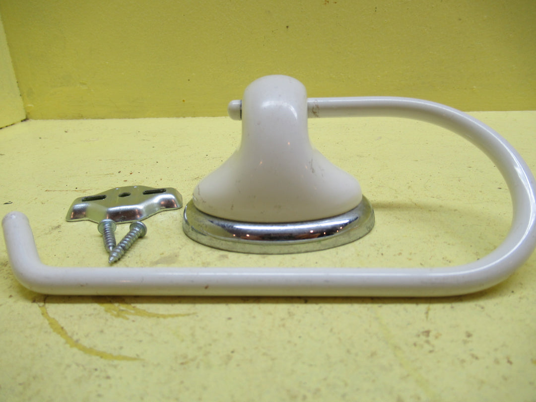 Off White Enamel Toilet Roll Holder with Oval Base with Chrome Bfand 72H x 52W x 50D