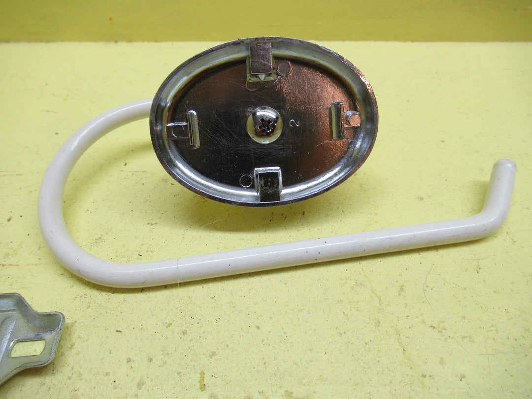 Off White Enamel Toilet Roll Holder with Oval Base with Chrome Bfand 72H x 52W x 50D