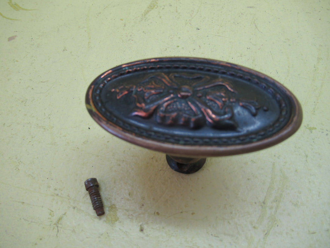 Victorian Oval Door Knob(Single) in Cast Bronze with Ribbon Bow Design 72H x 42W x 45D