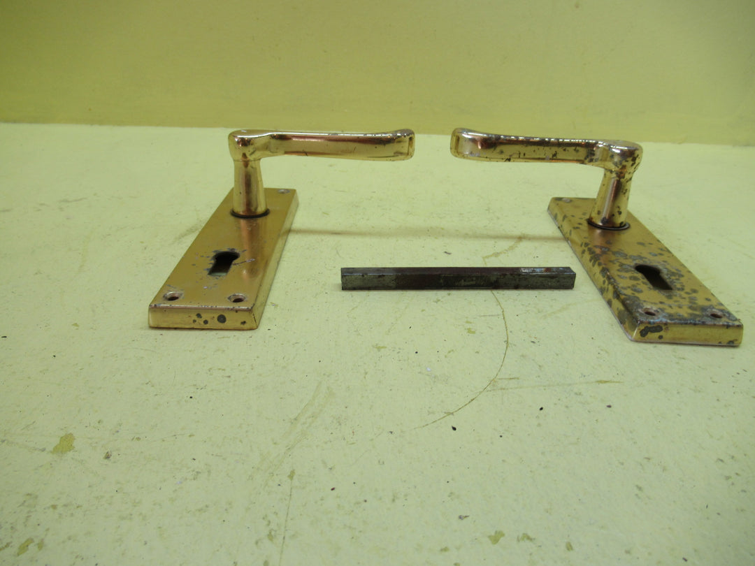 Brass Rectangle Plate with Curved Lever Handle 148L x 42W//Lever 50H x 95L