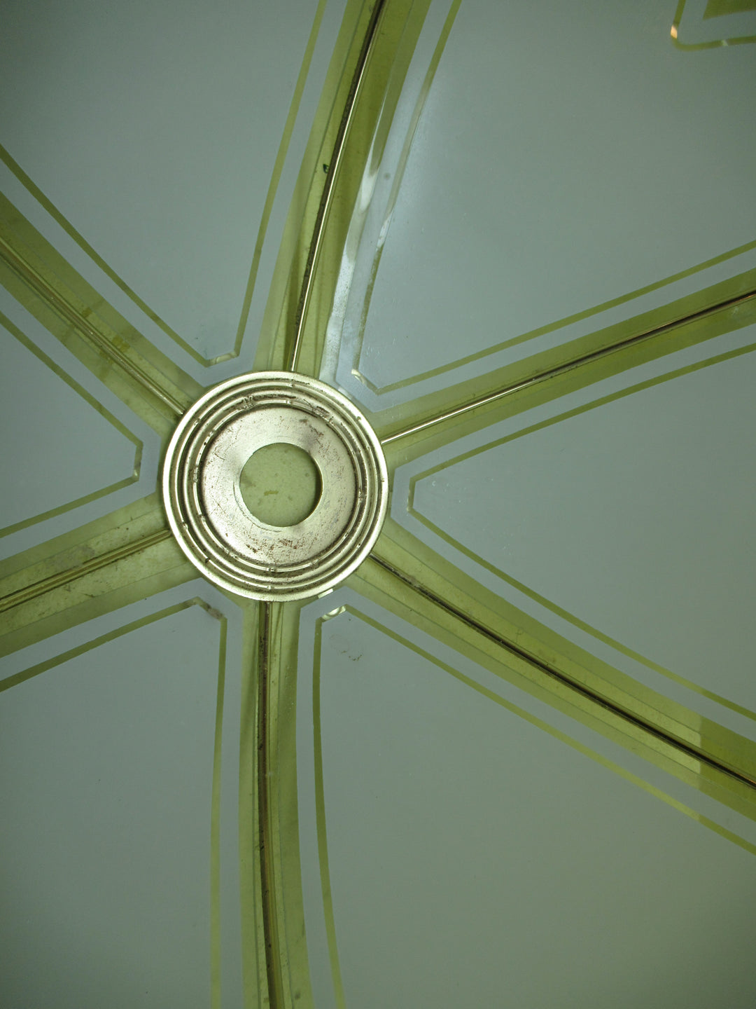 Segmented 1970's Celing Shade in Brass Effect With Edge Glass Pattern 390Dia x 220H