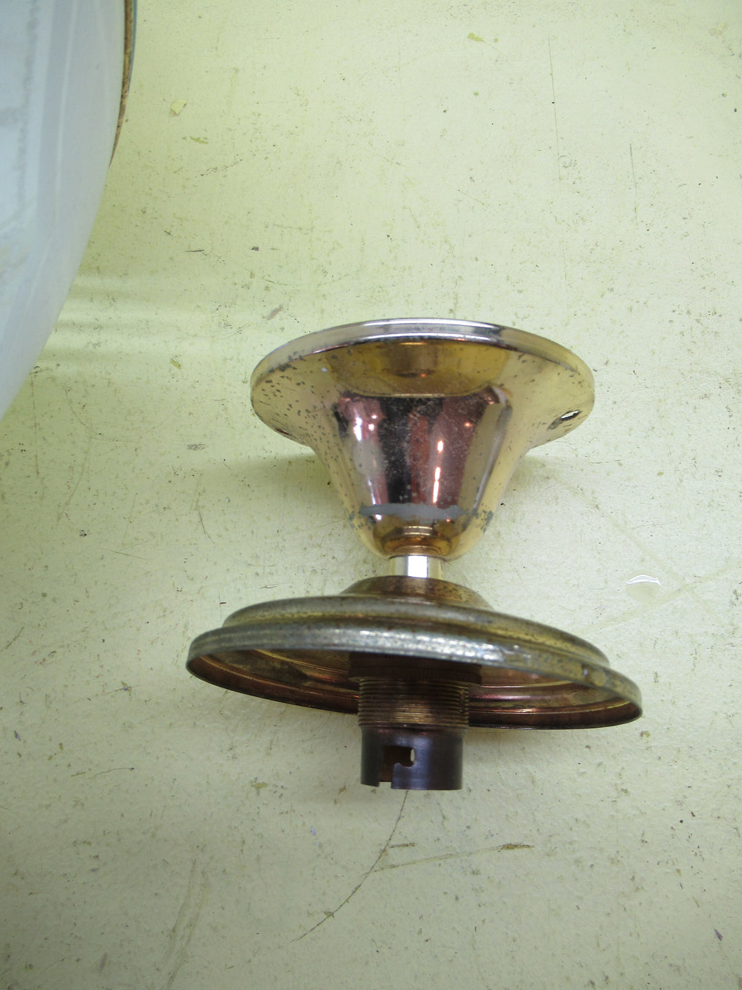 Segmented 1970's Celing Shade in Brass Effect With Edge Glass Pattern 390Dia x 220H
