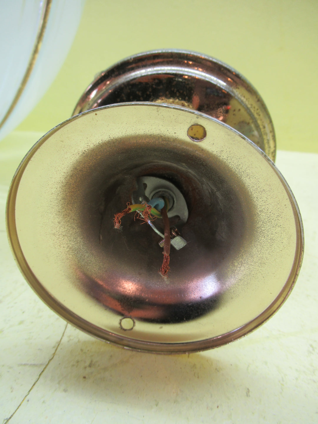 Segmented 1970's Celing Shade in Brass Effect With Edge Glass Pattern 390Dia x 220H