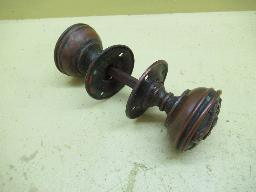 Victorian Antique Bronze Double Moustache detail Stepped Round Knob/Plate Handle 60Dia x 55H
