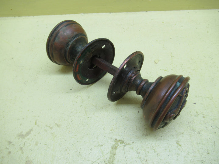Victorian Antique Bronze Double Moustache detail Stepped Round Knob/Plate Handle 60Dia x 55H