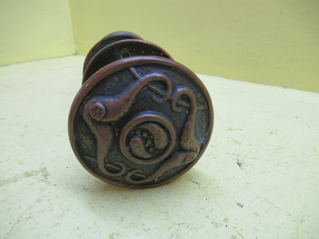 Victorian Antique Bronze Double Moustache detail Stepped Round Knob/Plate Handle 60Dia x 55H