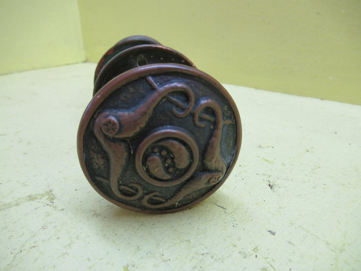 Victorian Antique Bronze Double Moustache detail Stepped Round Knob/Plate Handle 60Dia x 55H