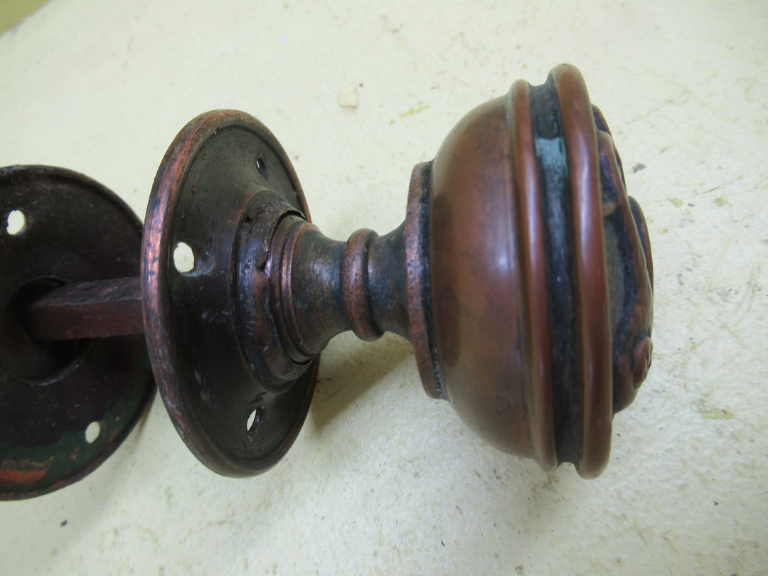 Victorian Antique Bronze Double Moustache detail Stepped Round Knob/Plate Handle 60Dia x 55H