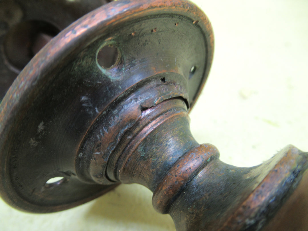 Victorian Antique Bronze Double Moustache detail Stepped Round Knob/Plate Handle 60Dia x 55H
