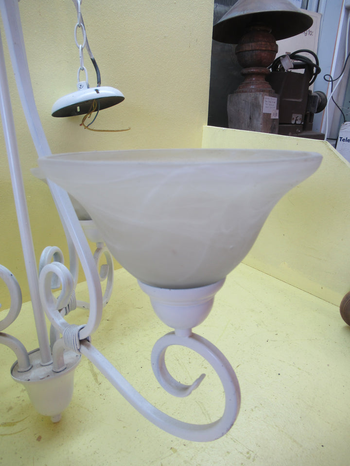 Gothic Style Whtie Painted Wrought Iron 3 Shade Chandelier