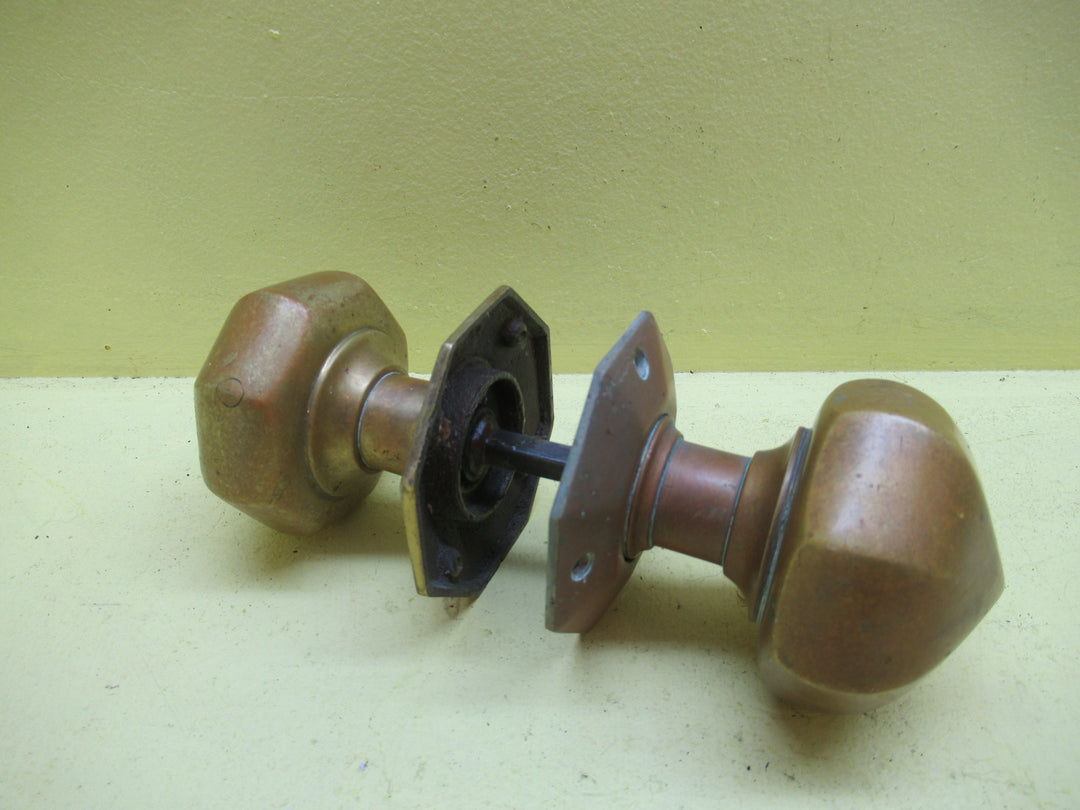 Victorian Bronze Octagonal Pyramid Door Knob with Plate 75Dia x 90H/Plate 80Dia