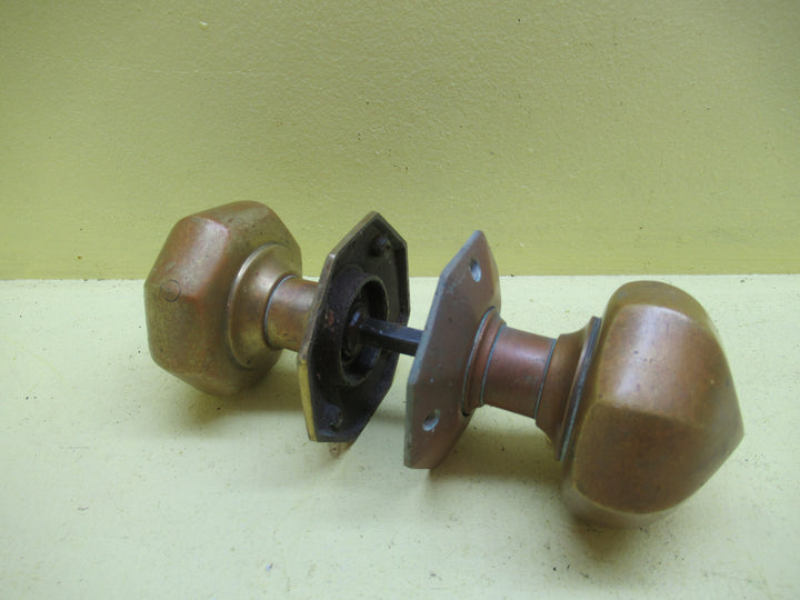 Victorian Bronze Octagonal Pyramid Door Knob with Plate 75Dia x 90H/Plate 80Dia