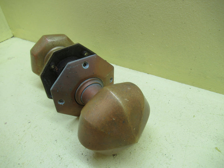 Victorian Bronze Octagonal Pyramid Door Knob with Plate 75Dia x 90H/Plate 80Dia
