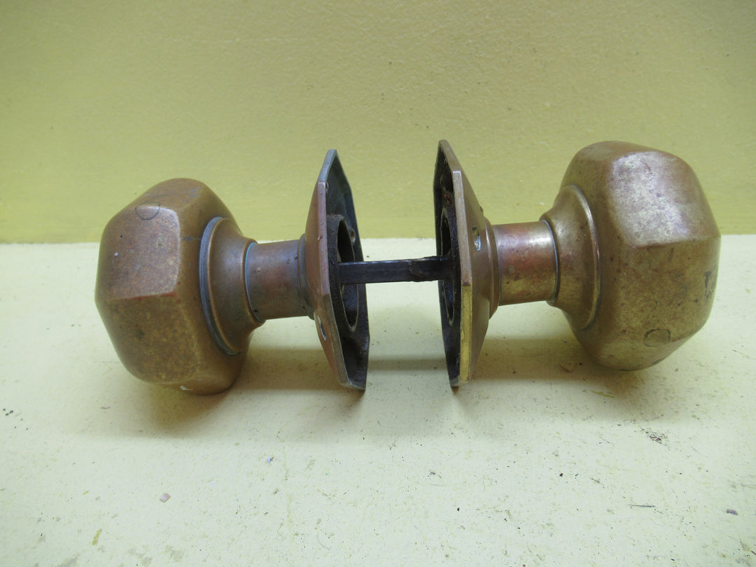 Victorian Bronze Octagonal Pyramid Door Knob with Plate 75Dia x 90H/Plate 80Dia